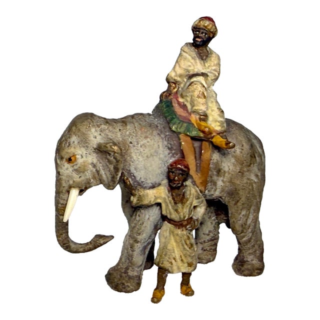 Antique 19th Century Mini Cold Painted Austrian Vienna Bronze Elephant Statue For Sale