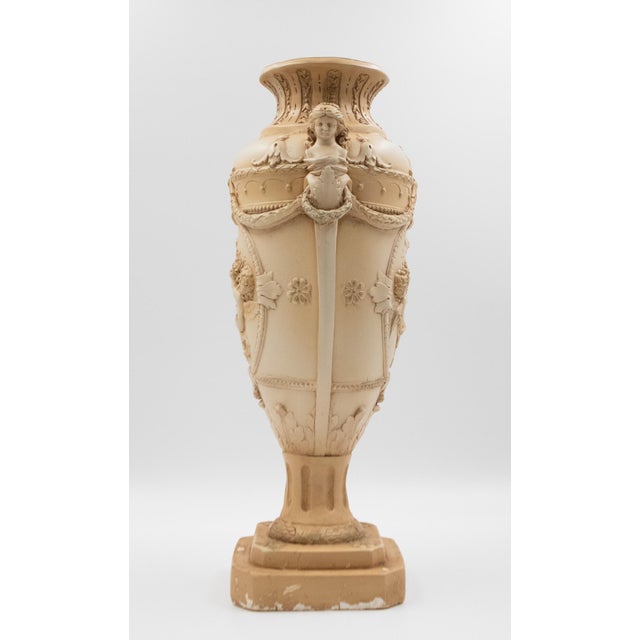 1960s Marwal Industries Chalkware Greek Roman Cherub Urn Vase, 21" For Sale - Image 5 of 7