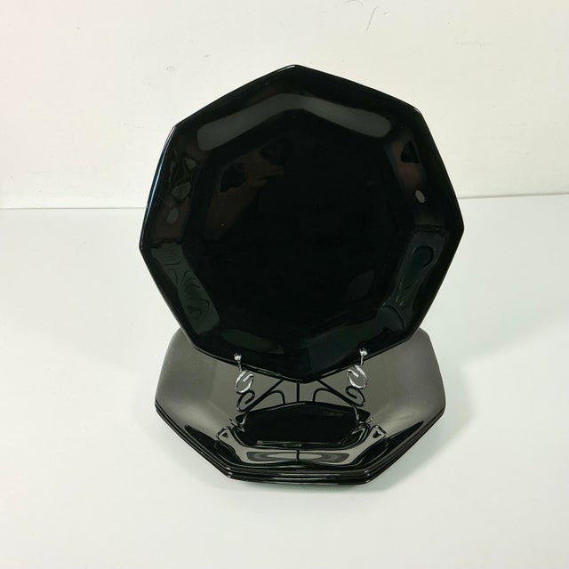 1980s Postmodern Contemporary French Black Glass Dinner Plates - Set of 4 For Sale - Image 9 of 11