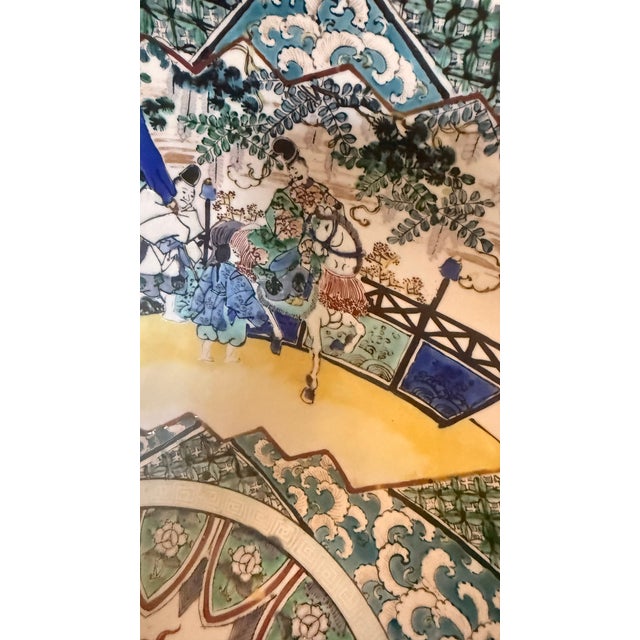 Late 20th Century Large Kutani Style Japanese Porcelain Centerpiece Bowl With Floral & Figural Decoration For Sale - Image 9 of 9