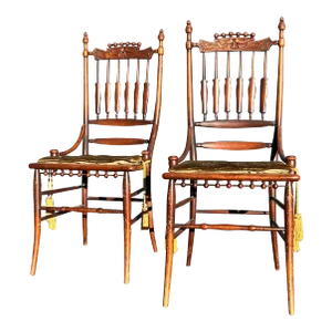 Ornate Carved Wood North Wind Stick and Ball Chairs- a Pair