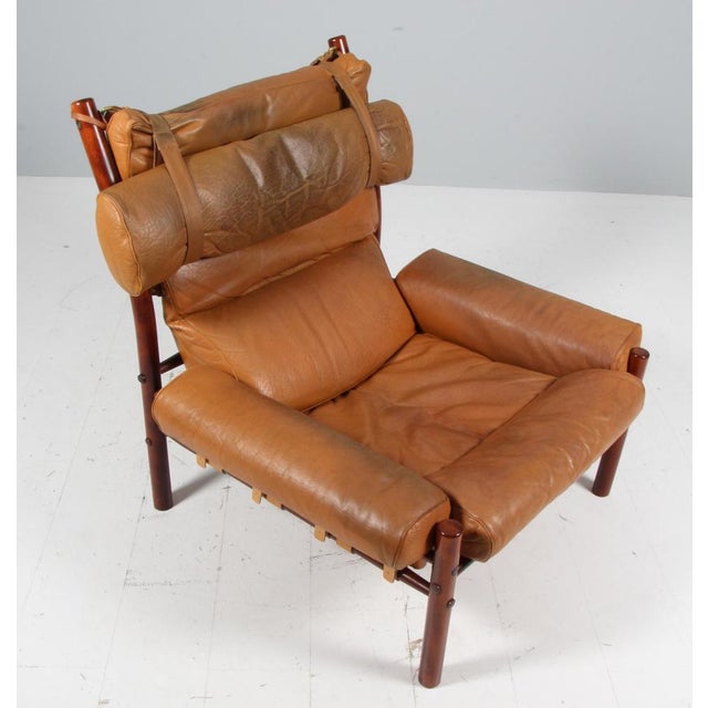 Arne Norell, 'Inca' lounge chair, leather, beech, Sweden, 1965. The iconic 'Inca' lounge chair with ottoman in original...