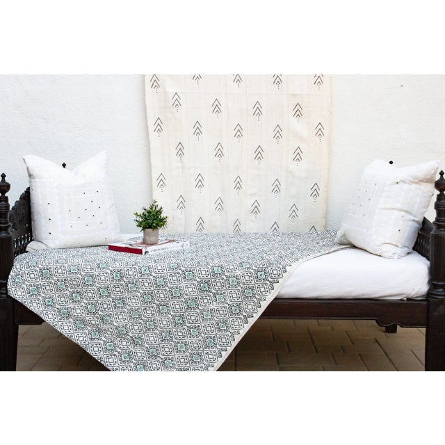 White Neon Nights Block Printed Indian Bedcover For Sale - Image 8 of 8
