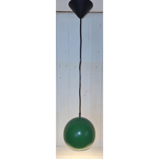 Metal Vintage German Hanging Lamp with Green Spherical Metal Shade and White Aluminum Reflector, 1970s For Sale - Image 7 of 7