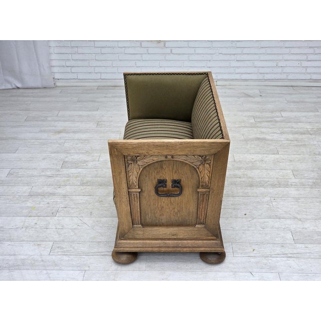 Danish 2-Seater Sofa in Striped Green Furniture Wool and Oak, 1950s For Sale - Image 14 of 18