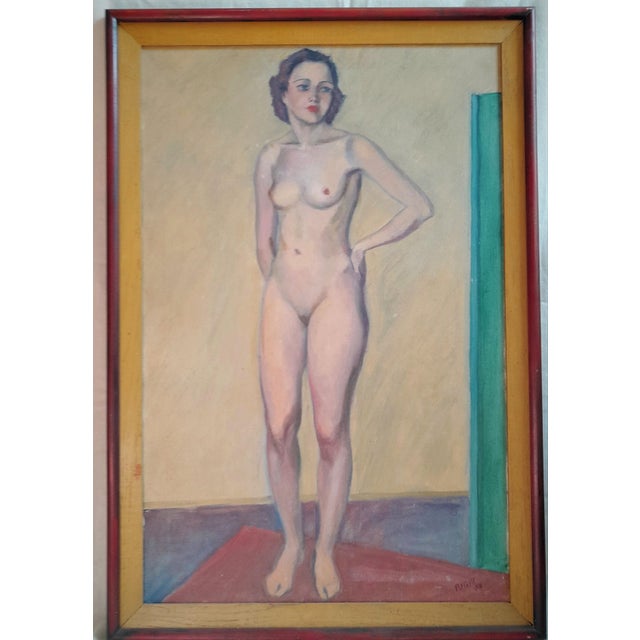1930s 1933 Philadelphia Artist Frederick J. Gill Standing Nude Realist Figurative Oil Painting on Canvas For Sale - Image 5 of 5