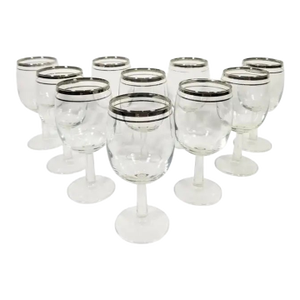 1960s Mid-Century Silver Rimmed Stemware Wine Glasses- Set of 10