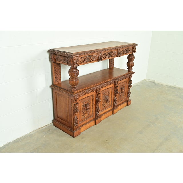 R. J. Horner & Co. R. J. Horner Style Renaissance Revival Carved Oak Sideboard or Bar Cabinet, Circa 1890s For Sale - Image 4 of 17
