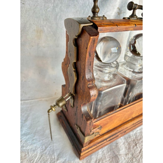 Early 20th Century English Oak Three Decanter Tantalus For Sale - Image 6 of 12