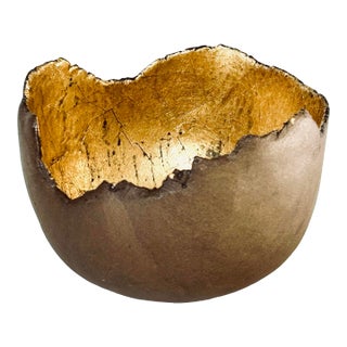 Japanese Wabi Sabi Ceramic Gold Lined Bowl, Signed For Sale