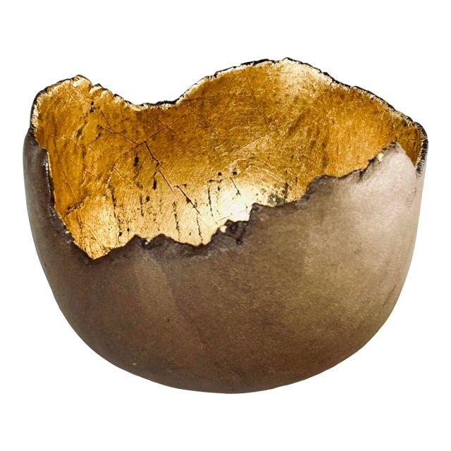 Japanese Wabi Sabi Ceramic Gold Lined Bowl, Signed For Sale