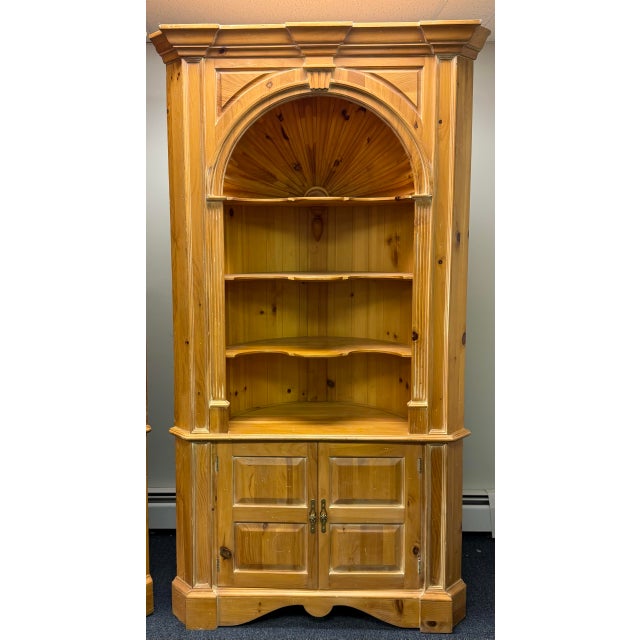 English Harden Scrubbed Pine Shell Carved Corner Cabinets - A Pair For Sale - Image 3 of 12