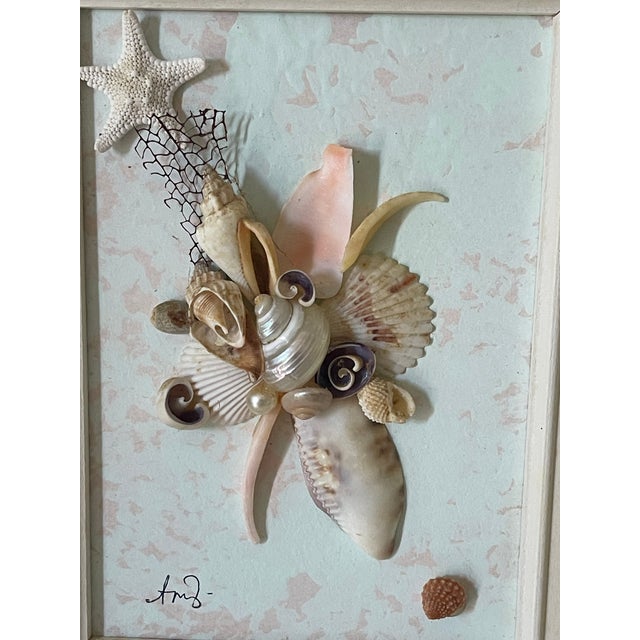 1970s Pair of Original Coastal Shell Art Framed For Sale - Image 5 of 7