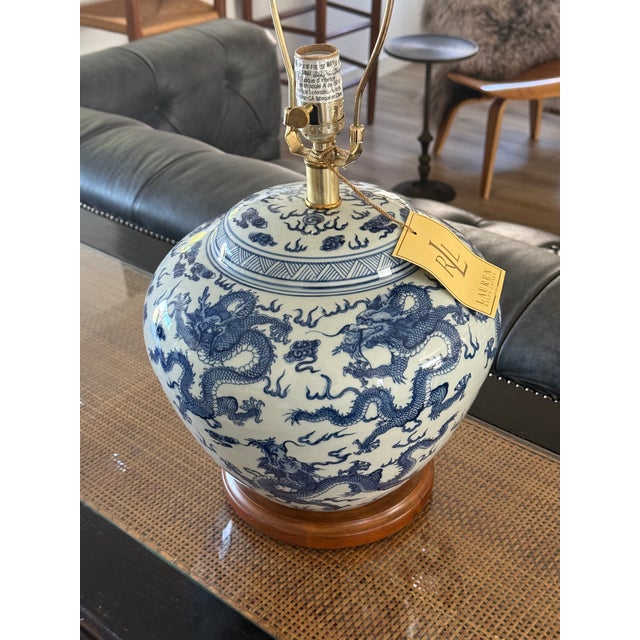 Ralph Lauren Blue and White Dragon Porcelain New Table Lamps - Pair For Sale - Image 10 of 10