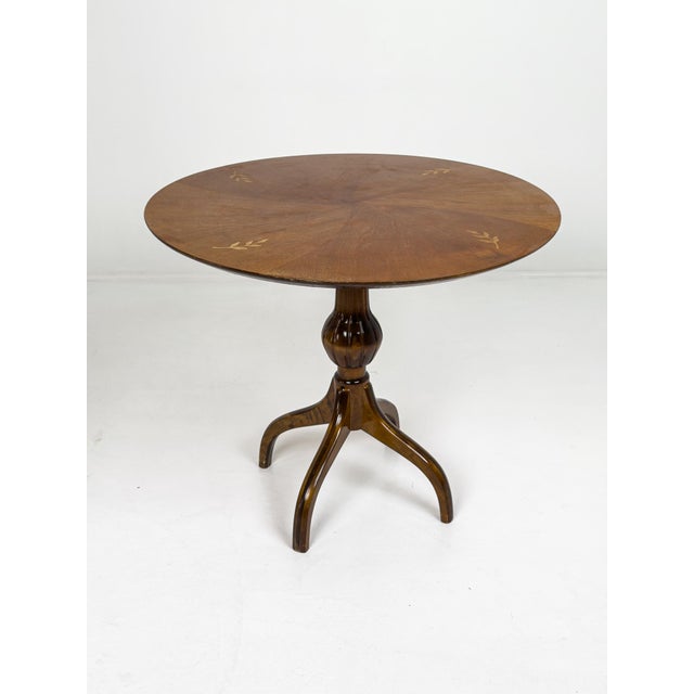 Brown Swedish Grace Round Center Table with Floral Marquetry, Sweden, 1930s For Sale - Image 8 of 8