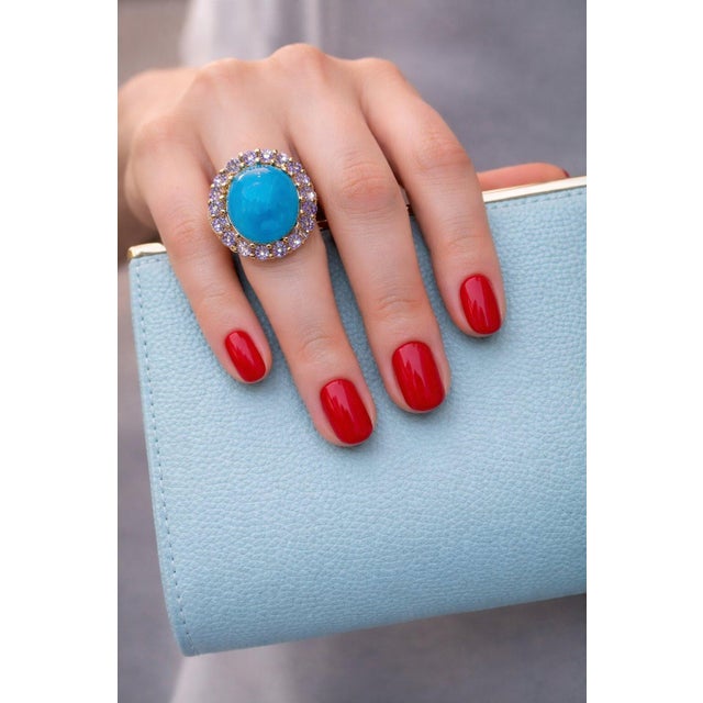 Bochic “Capri” Vintage Blue Opal & Lilac Tanzanite Cocktail Ring - 18K Gold & Si For Sale - Image 4 of 10