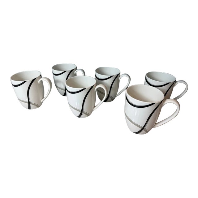 1990s Lenox Vibe Gray & Black Swirl Pattern Coffee Mugs -Set of 6 For Sale