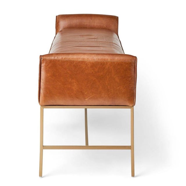 Uttermost Cinnamon Leather Bench For Sale - Image 4 of 5