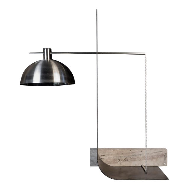 Equo 2.1 Floor Lamp in Iron with Travertine and Stainless Steel by D´ARK Atelier For Sale
