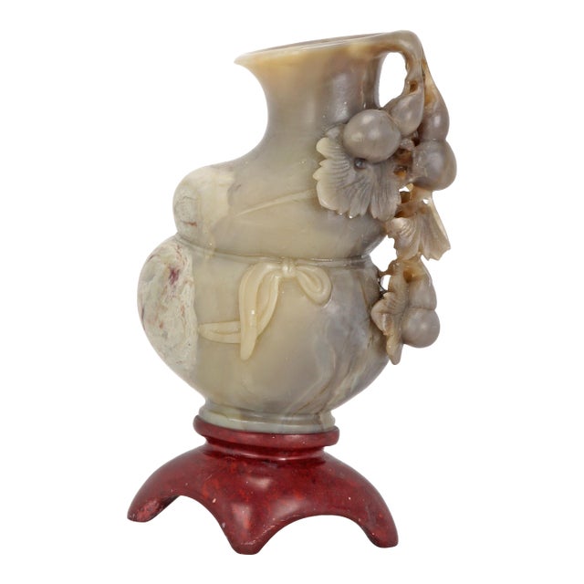 Vintage Chinese Hand Carved Soapstone Double Gourd Vase For Sale
