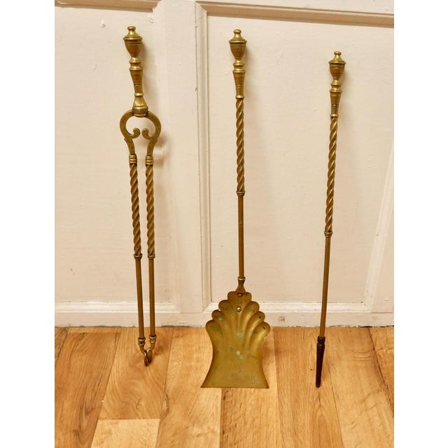 Long 19th Century Barley Twist Fireside Tools, 1880s, Set of 3 For Sale - Image 6 of 7