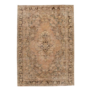 Vintage Chic Handmade Peach Wool Rug With Medallion Motif For Sale