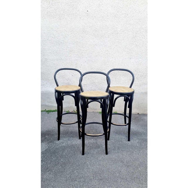 Black Mid-Century Modern Bentwood Bar Stools, 1980s, Set of 3 For Sale - Image 8 of 14