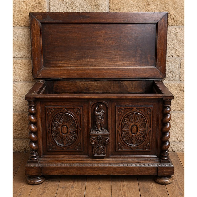 Renaissance Style Carved Wooden Chest with Twisted Columns For Sale - Image 4 of 7