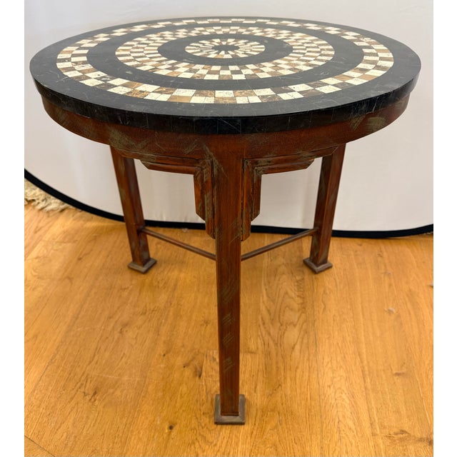 Italian Italian Round Carved Black and White Marbletop Mosaic Specimen Table For Sale - Image 3 of 6