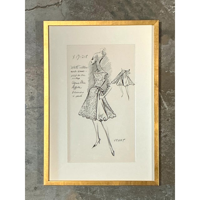 Vintage Framed Phillipe Venet Fashion Illustration For Sale - Image 9 of 12
