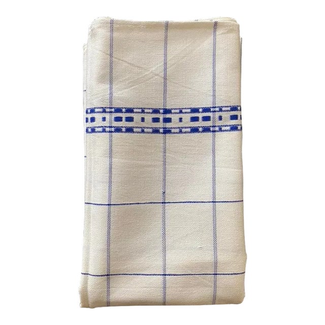 Blue and White Folk Hand-Woven Linen Picnic Napkin, Circa Mid 20th Century For Sale