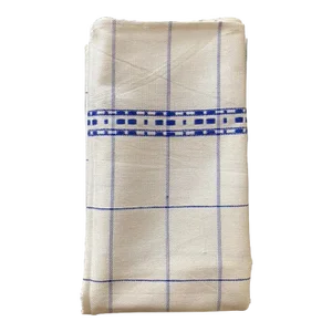 Blue and White Folk Hand-Woven Linen Picnic Napkin, Circa Mid 20th Century