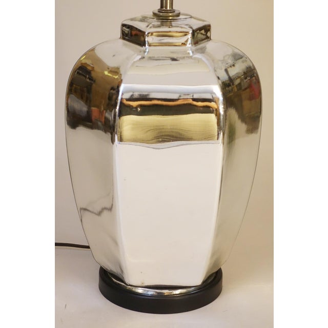 Glass 1970s Mid Century Modern Mercury Glass Ginger Jar Chrome Silver Table Lamp For Sale - Image 7 of 11