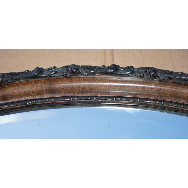 Antique Victorian Oval Hand-Carved Flamed Hardwood Framed Mirror For Sale - Image 6 of 11