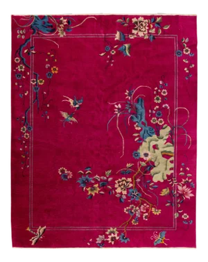 Antique Art Deco Chinese Red Wool Rug 9 Ft 2 in X 11 Ft 6 In.