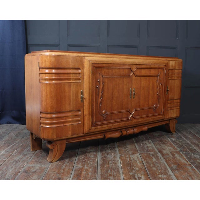 French Art Deco Oak Sideboard with Carved Doors, 1930s For Sale - Image 12 of 17
