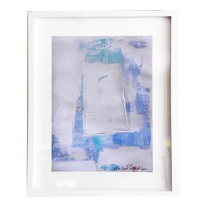 "All in the Bloom.II" Contemporary Original Abstract Blue Mixed-Media Painting, Framed