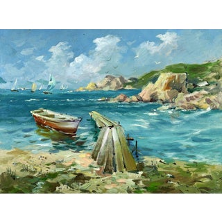 Oil Painting Pier to the Boat Yuriy Suprunchuk For Sale
