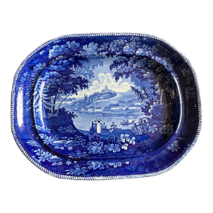 Antique Dark Blue Transfer Decorated Staffordshire Platter Italian Scenery Turin