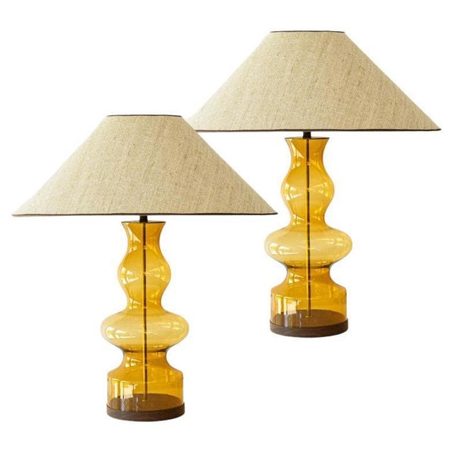 Amber Bubble Glass Table Lamp with Beige Lampshade attributed to R. Houben, 1970 For Sale - Image 9 of 9