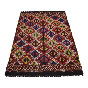 1690s Hand Woven Kilim Rug Colorful Braided Area Rug - 3′4″ × 4′10″