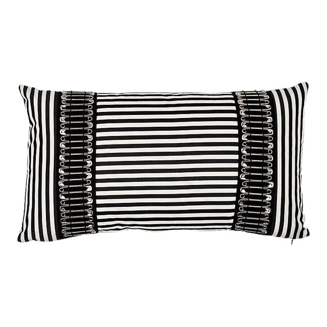 Schumacher X Johnson Hartig Punk Rock 20" Lumbar Pillow in Black & White For Sale