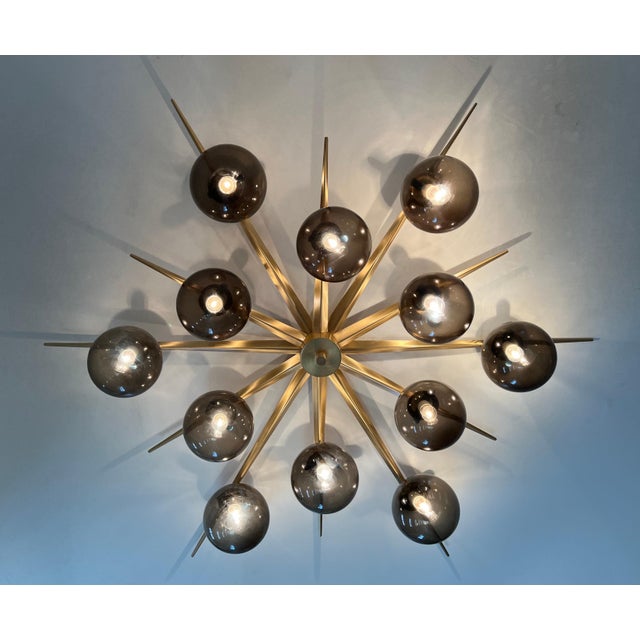 Glass 21st Century Star Satin Brass Smoky Murano Flush Mount by Fabio LTD For Sale - Image 7 of 9