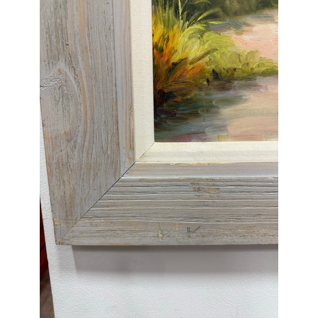 Vintage Oil on Canvas Beach Scene Solid Wood Frame For Sale - Image 10 of 11