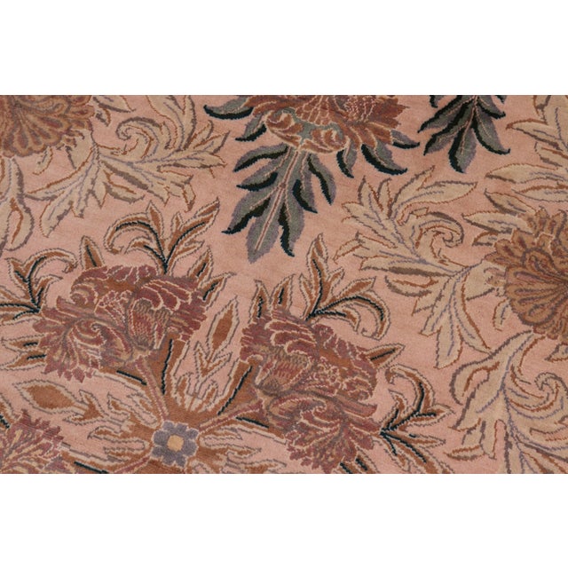 Shabby Chic Floral 1990's Pak-Persian Tan/Green Wool Round Rug- 8'2'' X 8'2'' For Sale - Image 3 of 9