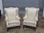 Store Item: Pair Mahogany Chippendale Style Armchairs Wing Chairs Blue Silk Striped Fabric Description: Chairs feature...