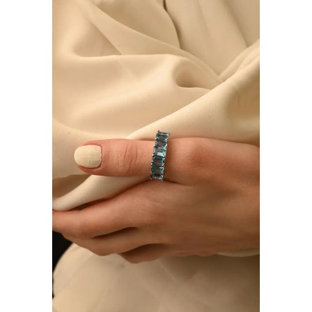 Not Yet Made - Made To Order 4.6Ct Emerald Cut Blue Topaz Art Deco Band Ring Size 7 For Sale - Image 5 of 14