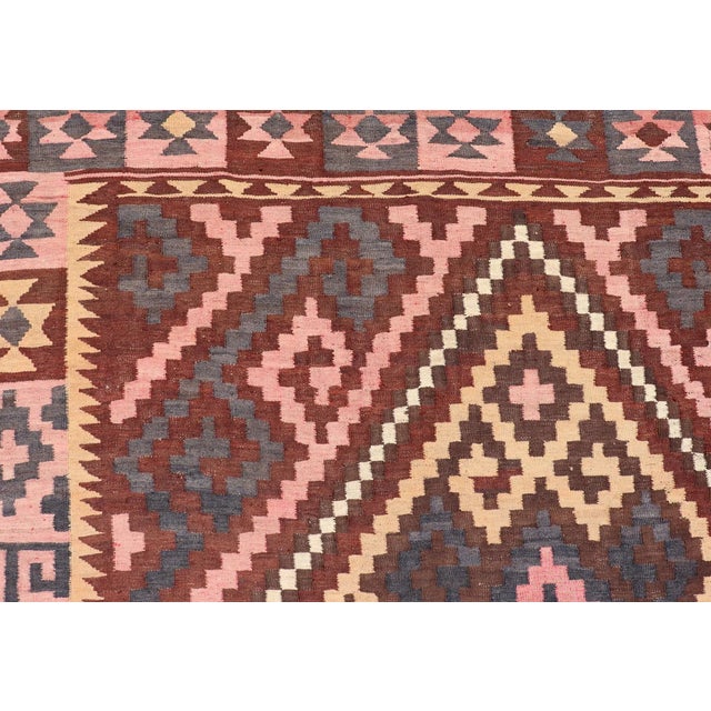 All-Over Design Hand Woven Kilim Geometric Diamond Design in Brown, Pink, and Tan For Sale - Image 11 of 13