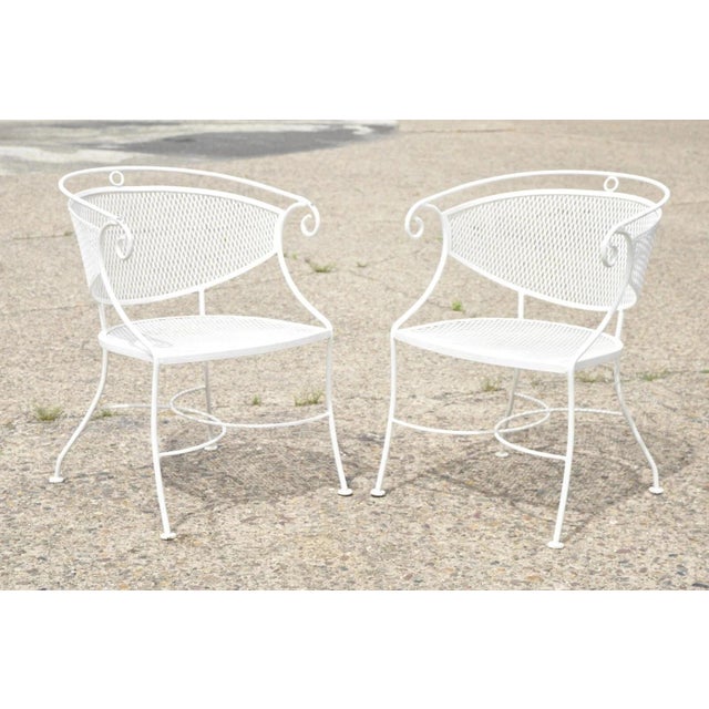 Mid 20th Century Hollywood Regency Scrolling Wrought Iron Barrel Back Patio Chairs - Set of4 For Sale - Image 9 of 11