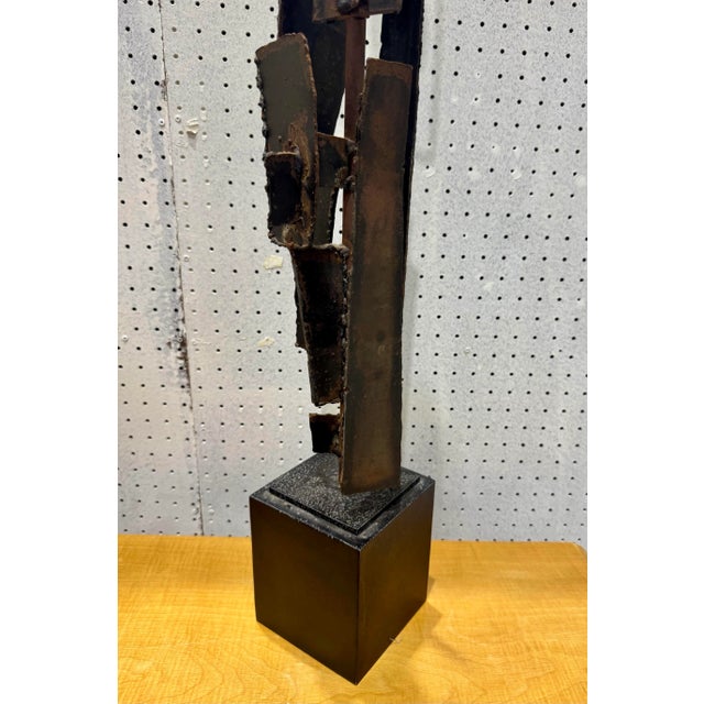 Metal Vintage Brutalist Brutal Unsigned Harry Balmer Abstract Steel Cubist Table Lamp For Sale - Image 7 of 12